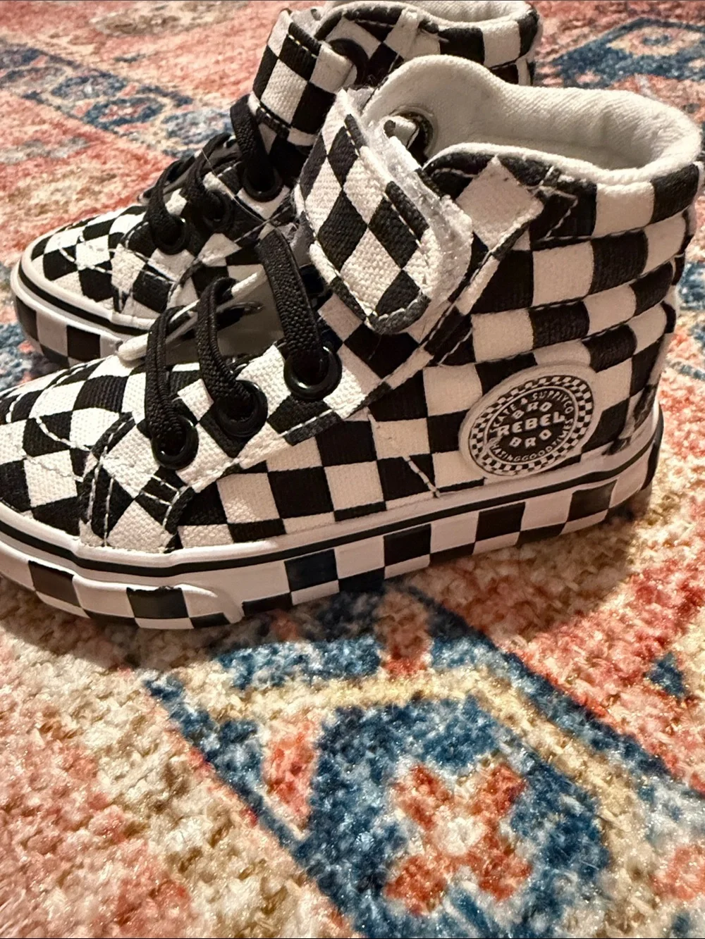 Kids' Checkerboard High-Top Sneakers in Black & White